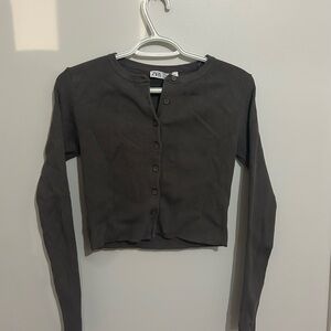 Zara Dark Grey Ribbed Long Sleeve Cardigan